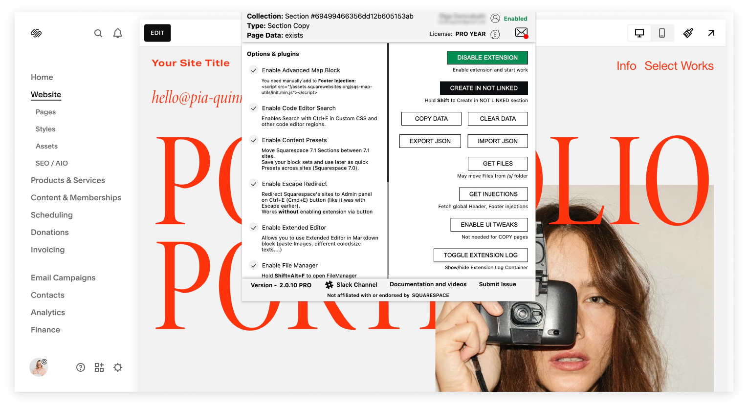 Copying layouts between two Squarespace websites