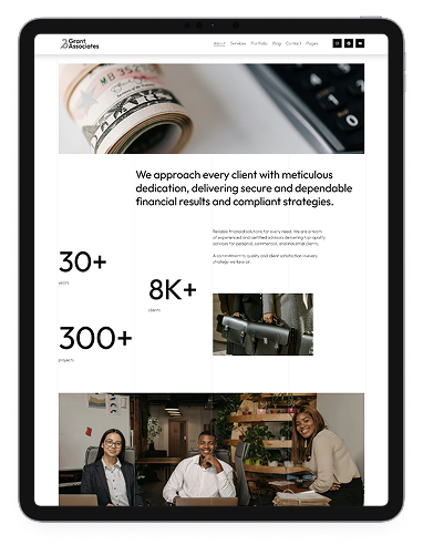 Grant Squarespace consultancy template on tablet — strategic layout for advisors