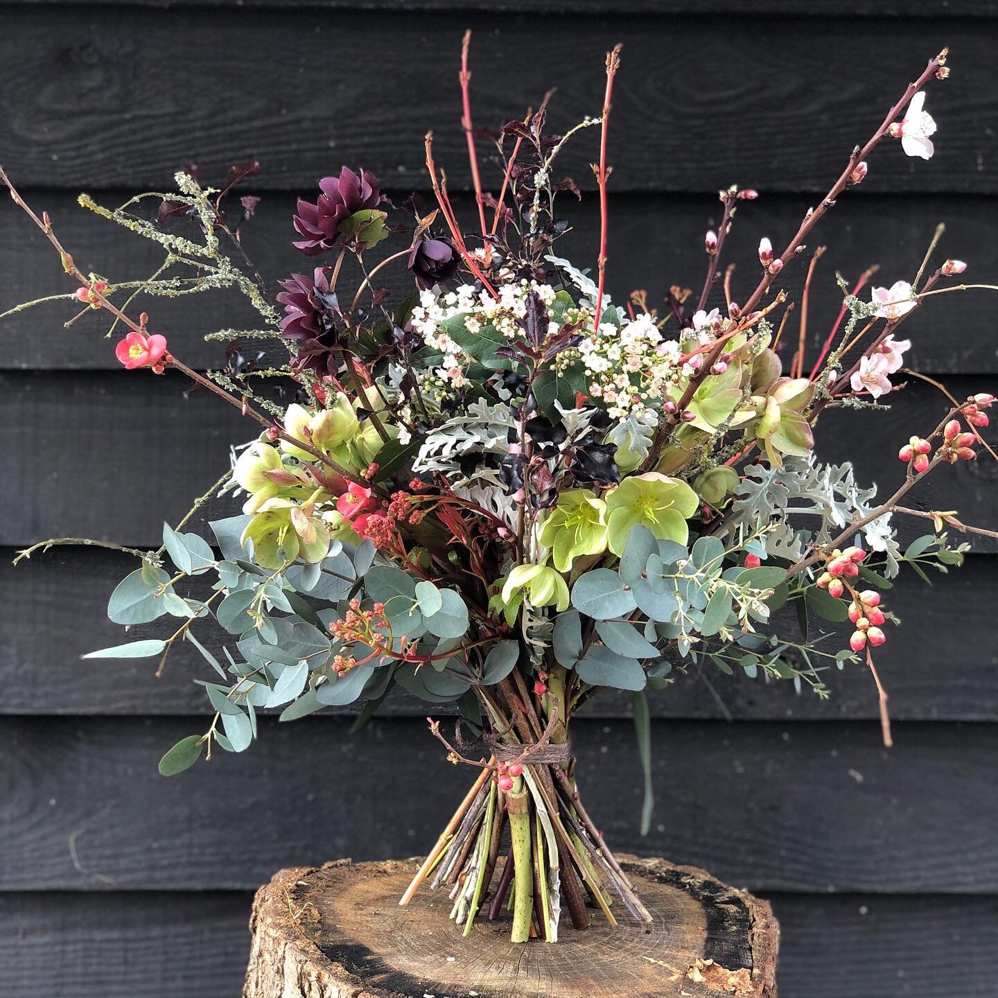 The first Beehaven bouquet of the year .. a bundle full of twiggy buds and colourful stems all gathered from the garden this week. The early blossoms are beginning to bloom and some big clumsy fluffy bumble bees are starting to venture out in the war