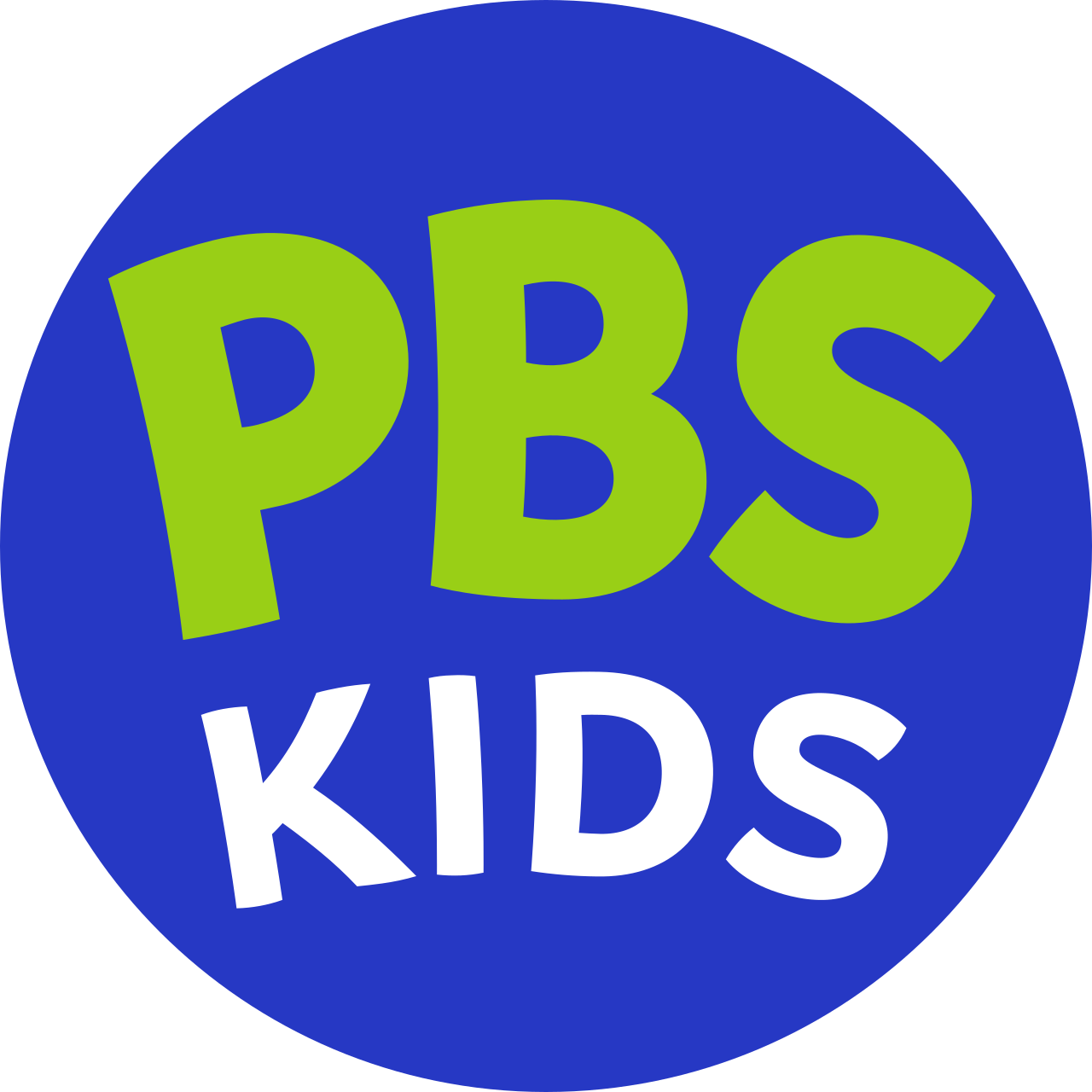 PBS Kids logo with green and white text on a blue circle background