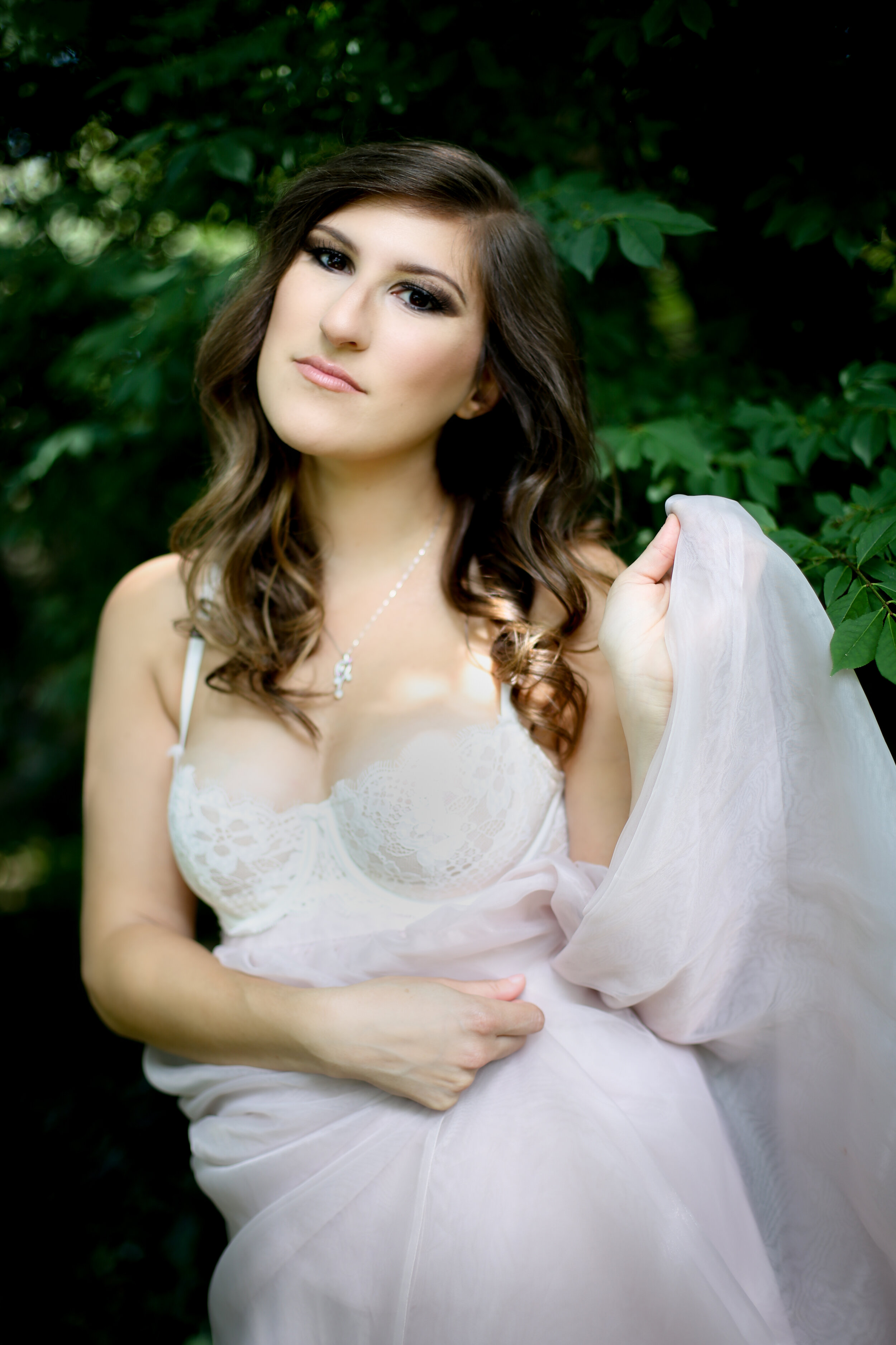 boston boudoir photographer Stephanie Olsen garden goddess sexy woman in lingerie in forest garden ivy
