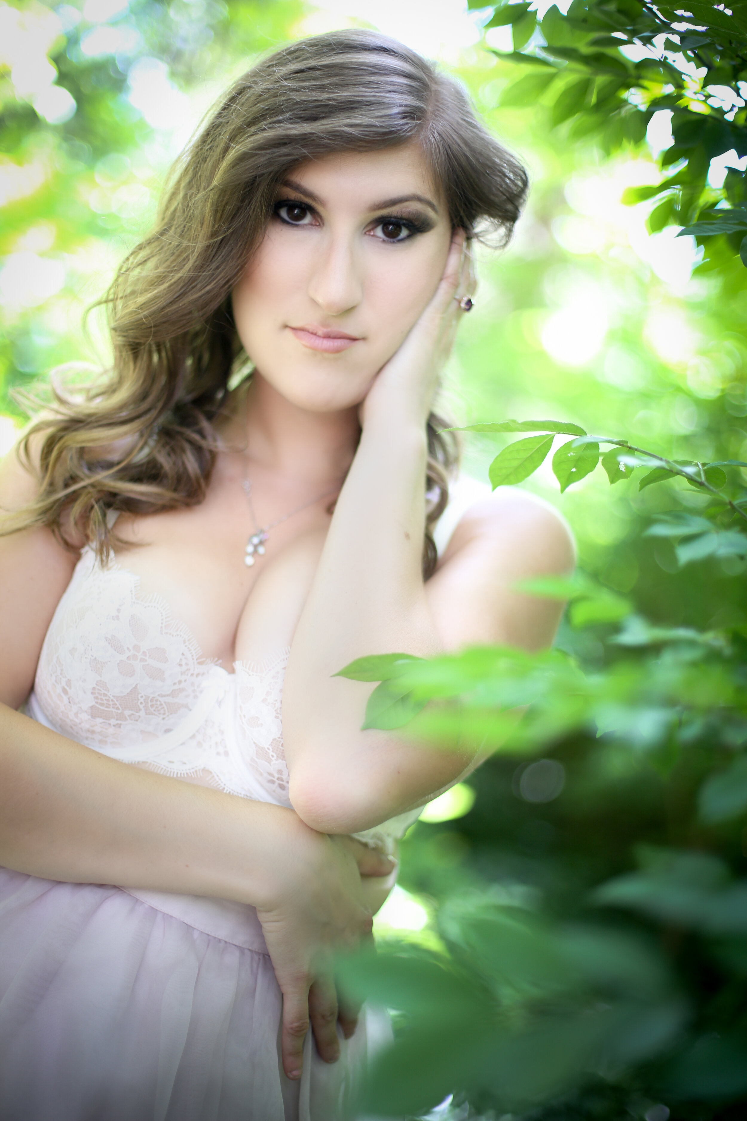 boston boudoir photographer Stephanie Olsen garden goddess sexy woman in lingerie in forest garden ivy