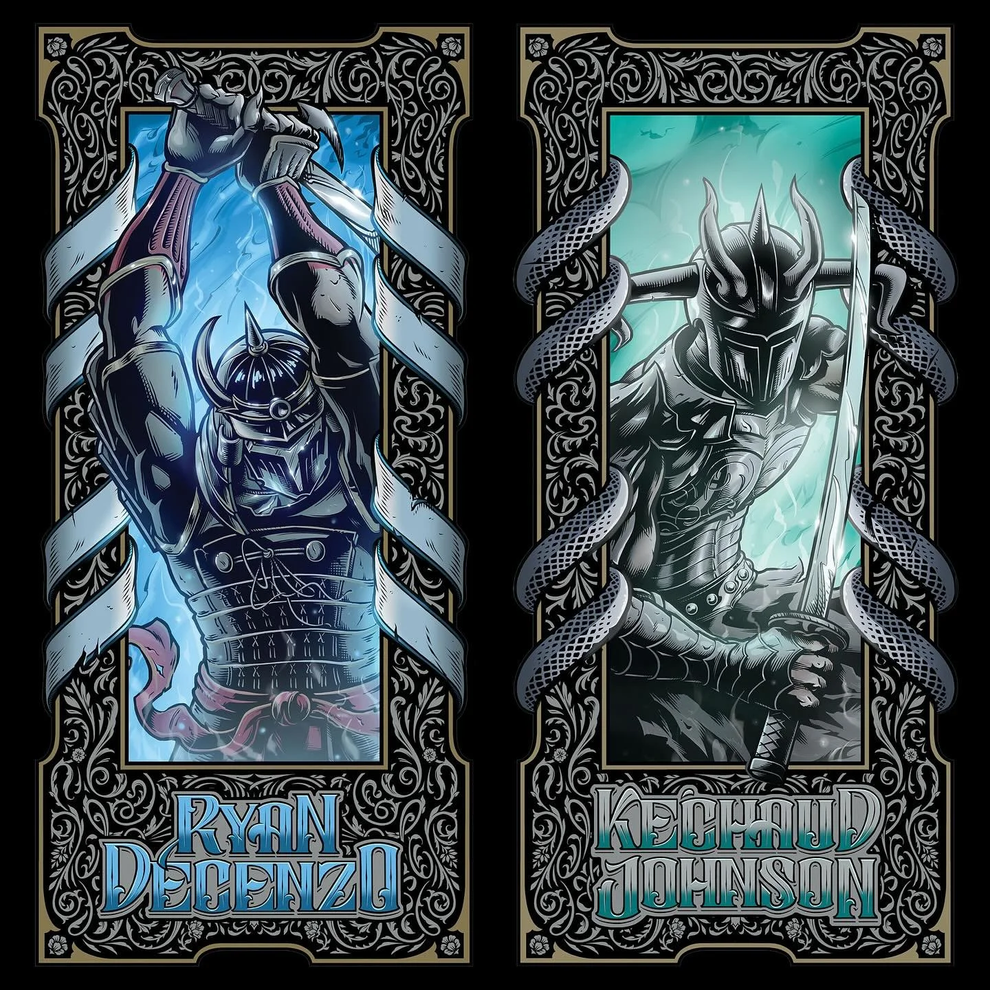 ANTHOLOGY for @darkstarskate

(Circa 2021)

Sharing the final art from the Anthology skateboard series. Each illustration had their own unique border elements and custom lettering for the riders names.

This five graphic series were split into two dr