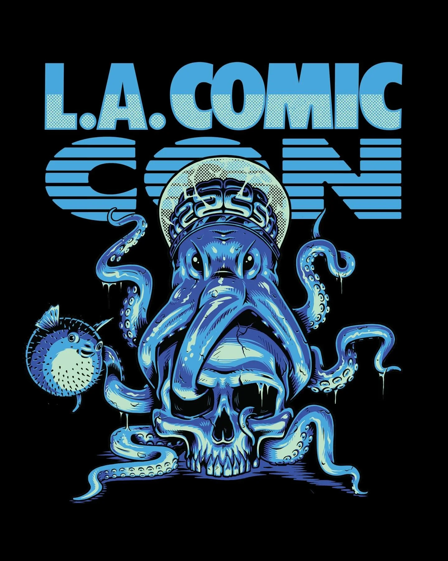 Excited to share a few new apparel graphics I worked on for the @comicconla event this weekend. Spent Saturday checking out the event, had an awesome time 💥😎

Graphic 2/5 - Here&rsquo;s Stanley (the events octopus mascot) just livin life, embracing