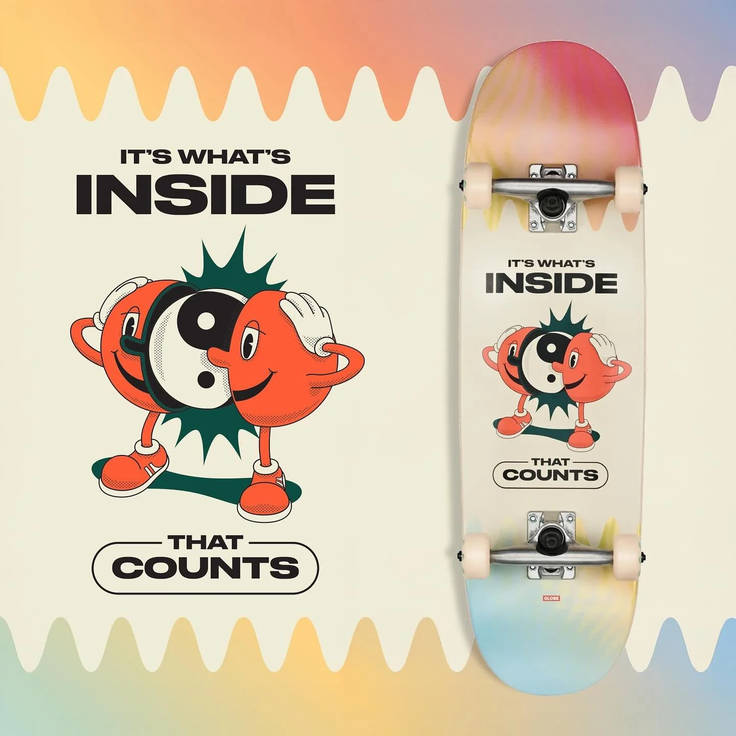 &ldquo;Inside&rdquo; for Globe Skateboards

Sharing a few new youth graphics for @globebrand_skateboards that just released. These decks push positive affirmations ☯️. Here is the first of three in this fun series of character illustrations. A wheel 
