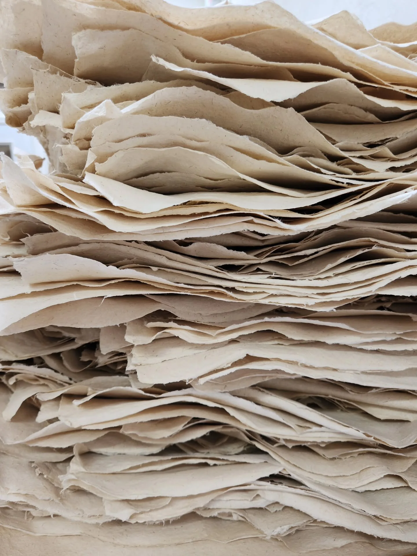 Stacks of flax paper ready for dye 🌿