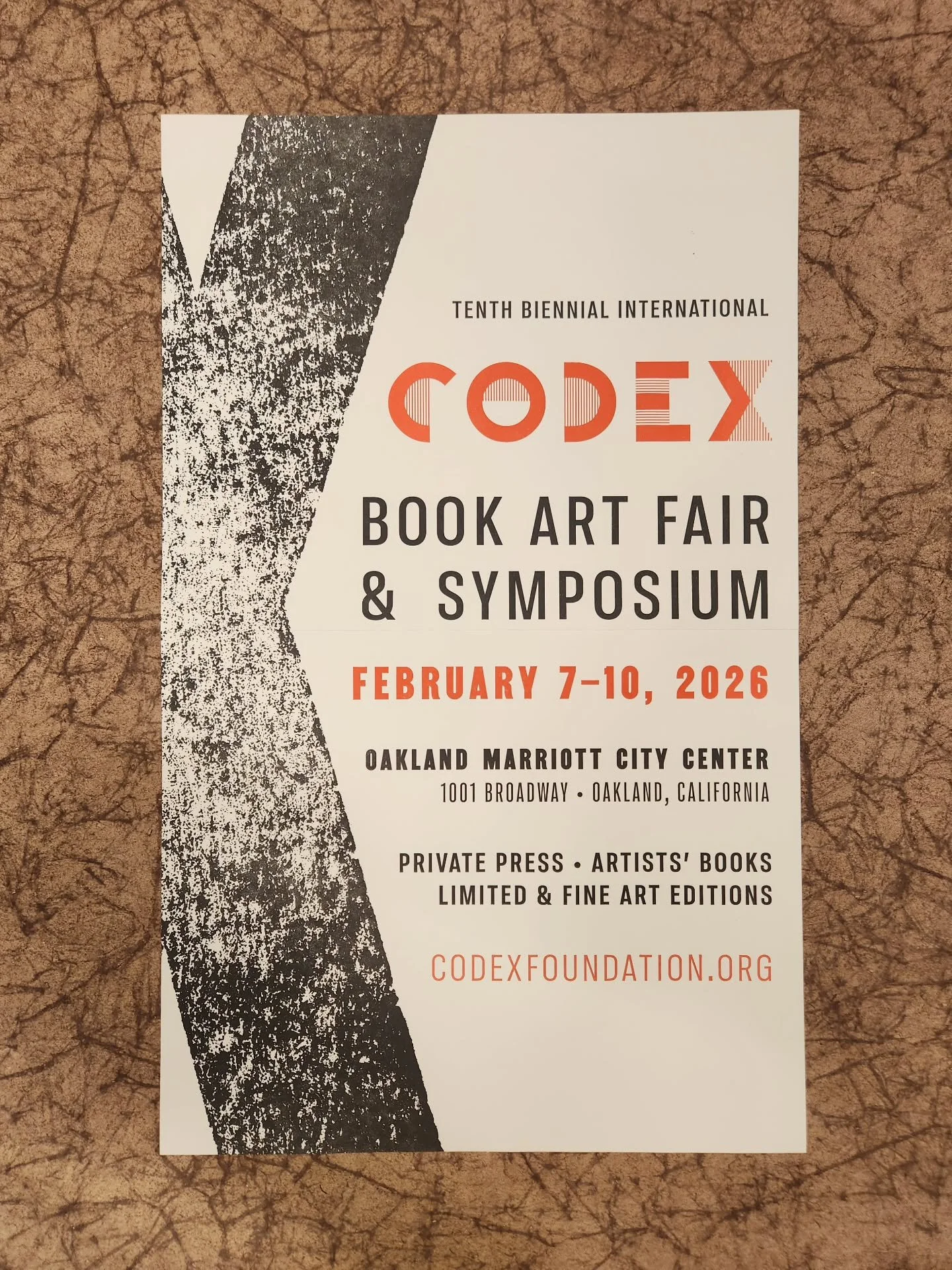 See you tomorrow for the first day of CODEX X Book Art Fair! Find us at Table 37 with lots of paper :)

@codexfoundation

Oakland Marriott City Center
1001 Broadway, Oakland, CA 94607
West Ballroom

Saturday, February 7, 2026

12:30 pm &ndash; 5:30 p