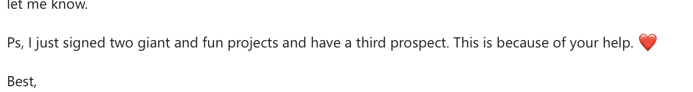 Digital screenshot of a typed message with a red heart emoji.Katie McFarlan Dakota Design Company Best Client Process Templates for Interior Designers