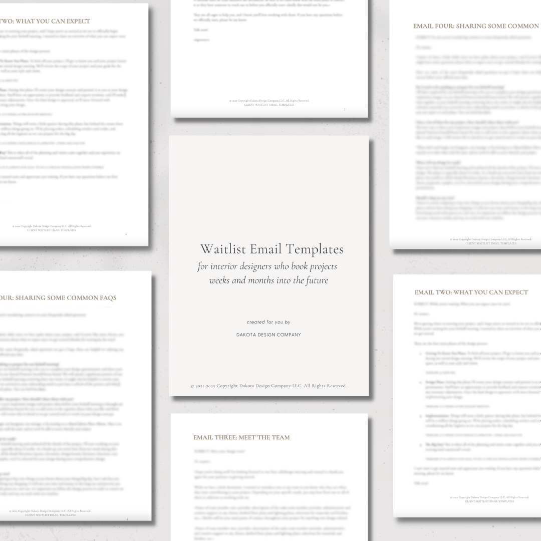 Client Waitlist Example Client Waiting List Email Sequence for interior designers and wedding ...