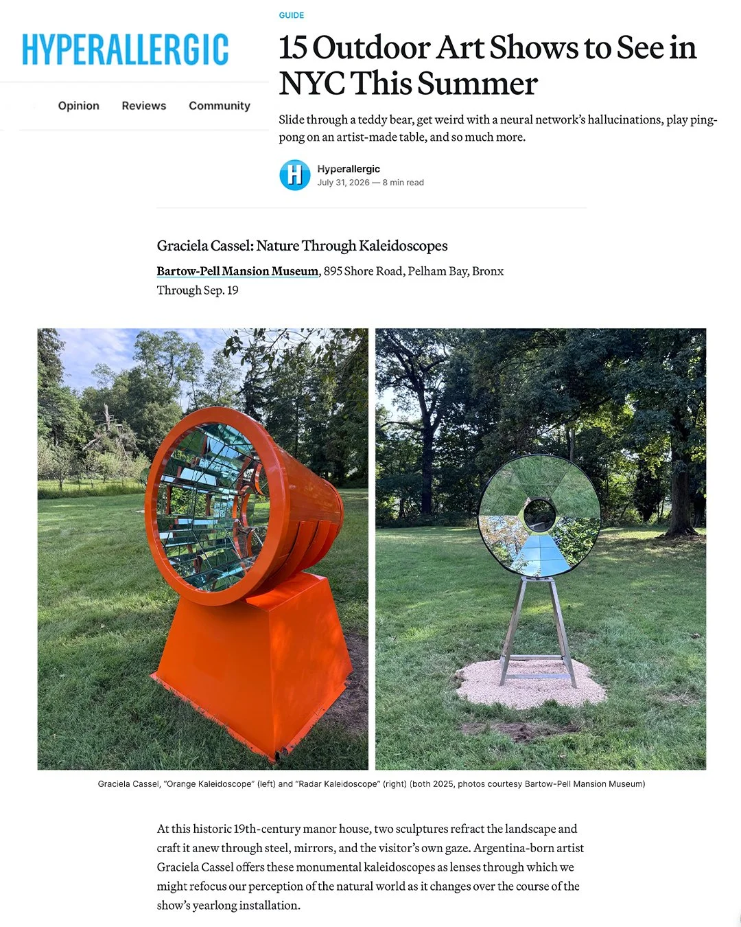 2026-15 Outdoor Artshows to See in NYC This Summer.Graciela Cassel: Nature Through Kaleidoscopes