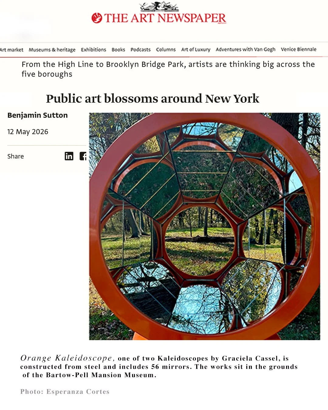 2026- The Art Newspaper: Public art Blossoms arpund New York