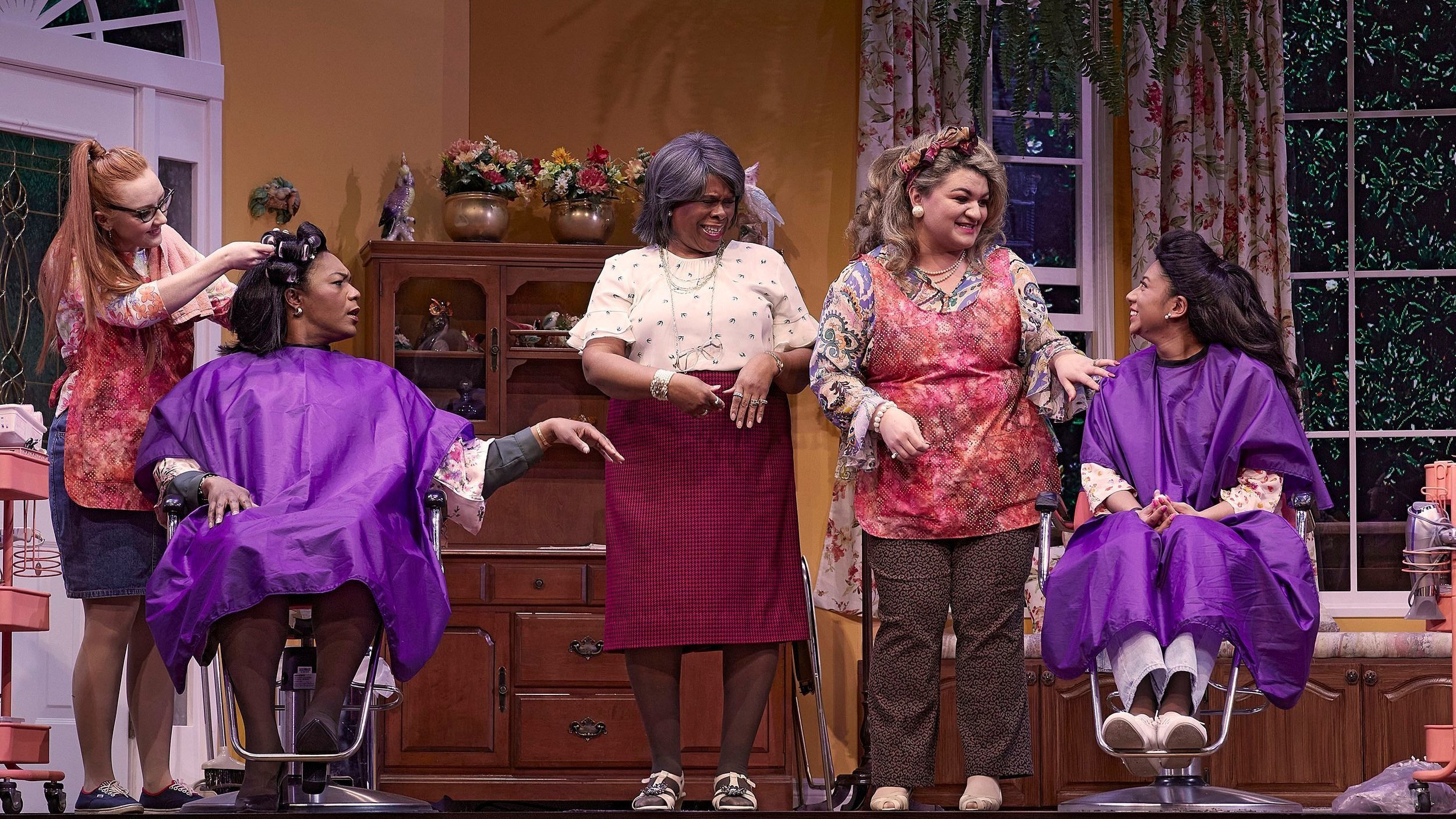  (l to r) Allison Lynch, Norma Lewis, Patricia Darbasie, Katelyn Morishita, Donnon Root in Theatre Calgary's  Steel Magnolias . Photo by Trudie Lee. 