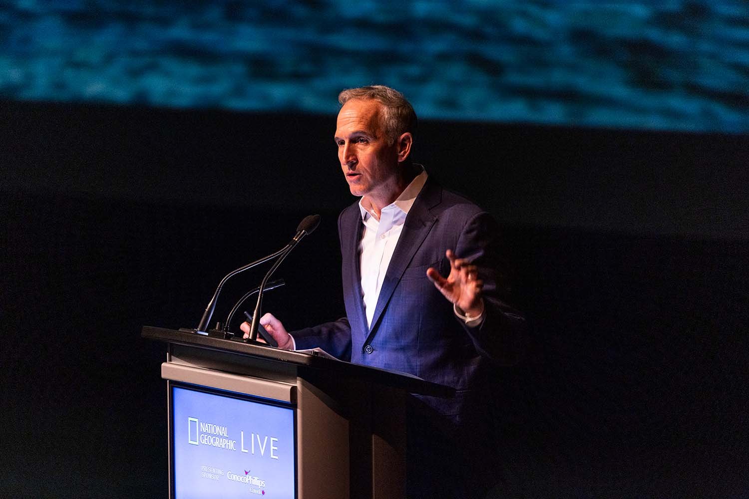  National Geographic Explorer Brian Skerry presents “Secrets of the Whales” in the Jack Singer Concert Hall, May 2022. Photo by Will Young. 