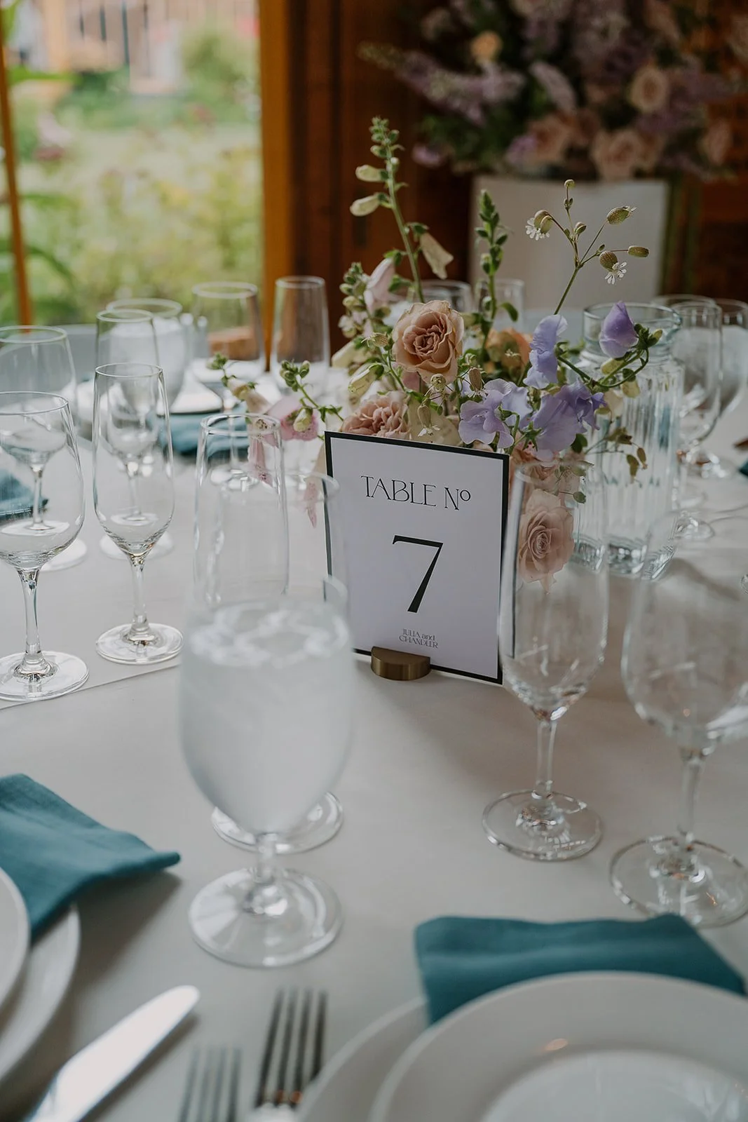 Sweet pea and digitalis flower centerpiece