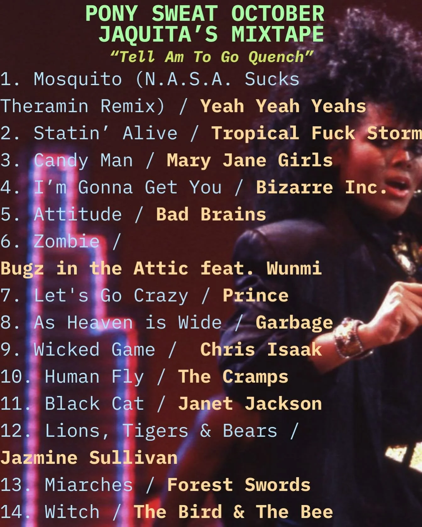 DEBUTING TONIGHT MON. 6:30PM $10 CLASS!!! Jaquita’s October Mixtape!! Join us! There are still spots open π»π» Sign up via our website! Bring a friend! Let’s dance!!!!! @earthalittt π€π€π€
“Tell Am To Go Quench”
Mosquito (N.A