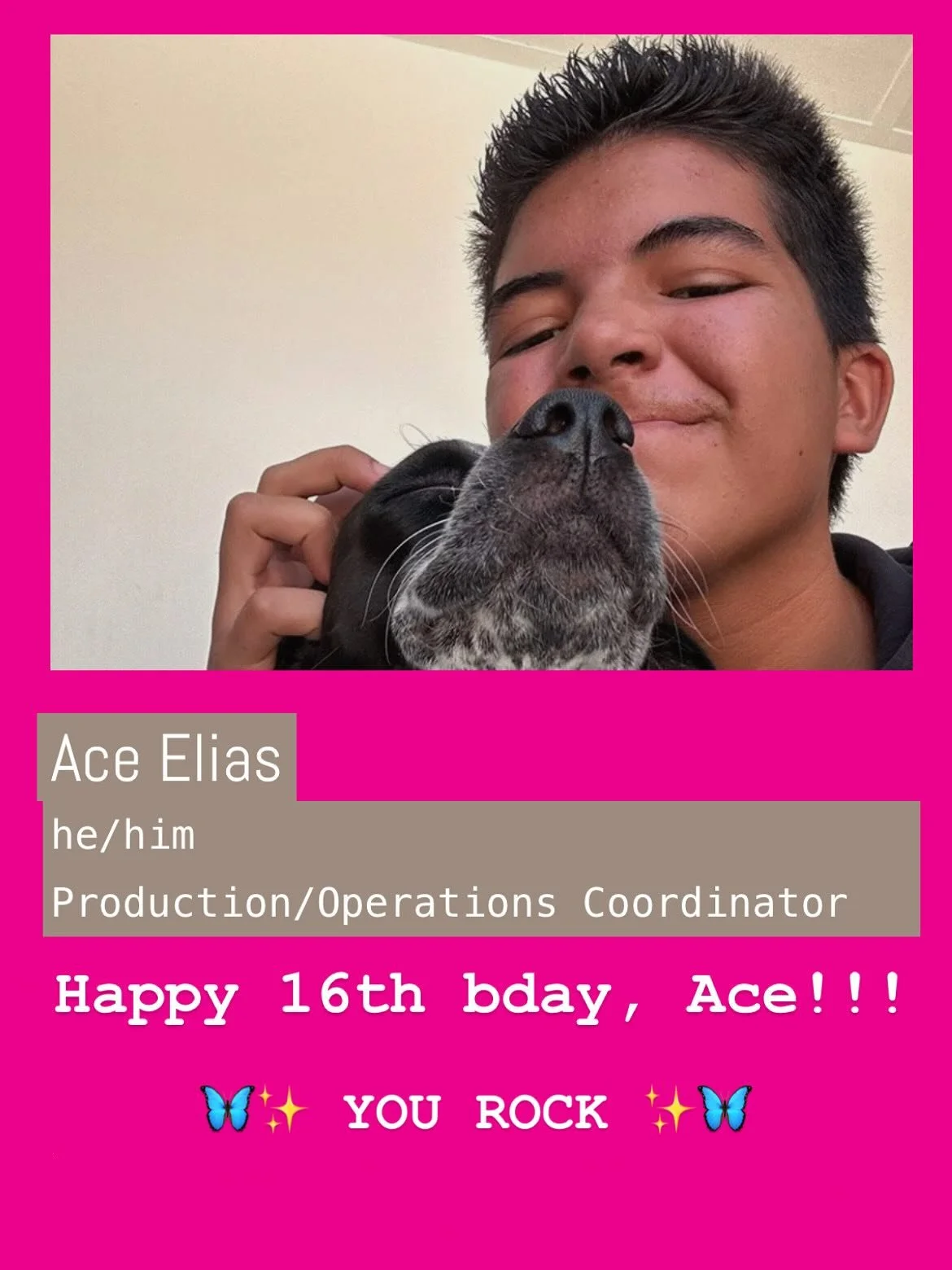 Happy 16th birthday to Ace, Pony Sweat’s Production/Operations Coordinator! Ace does a lot of behind the scenes work for Pony — including editing videos and clips, creating mixclouds for Letter Club (more about that later this week), help