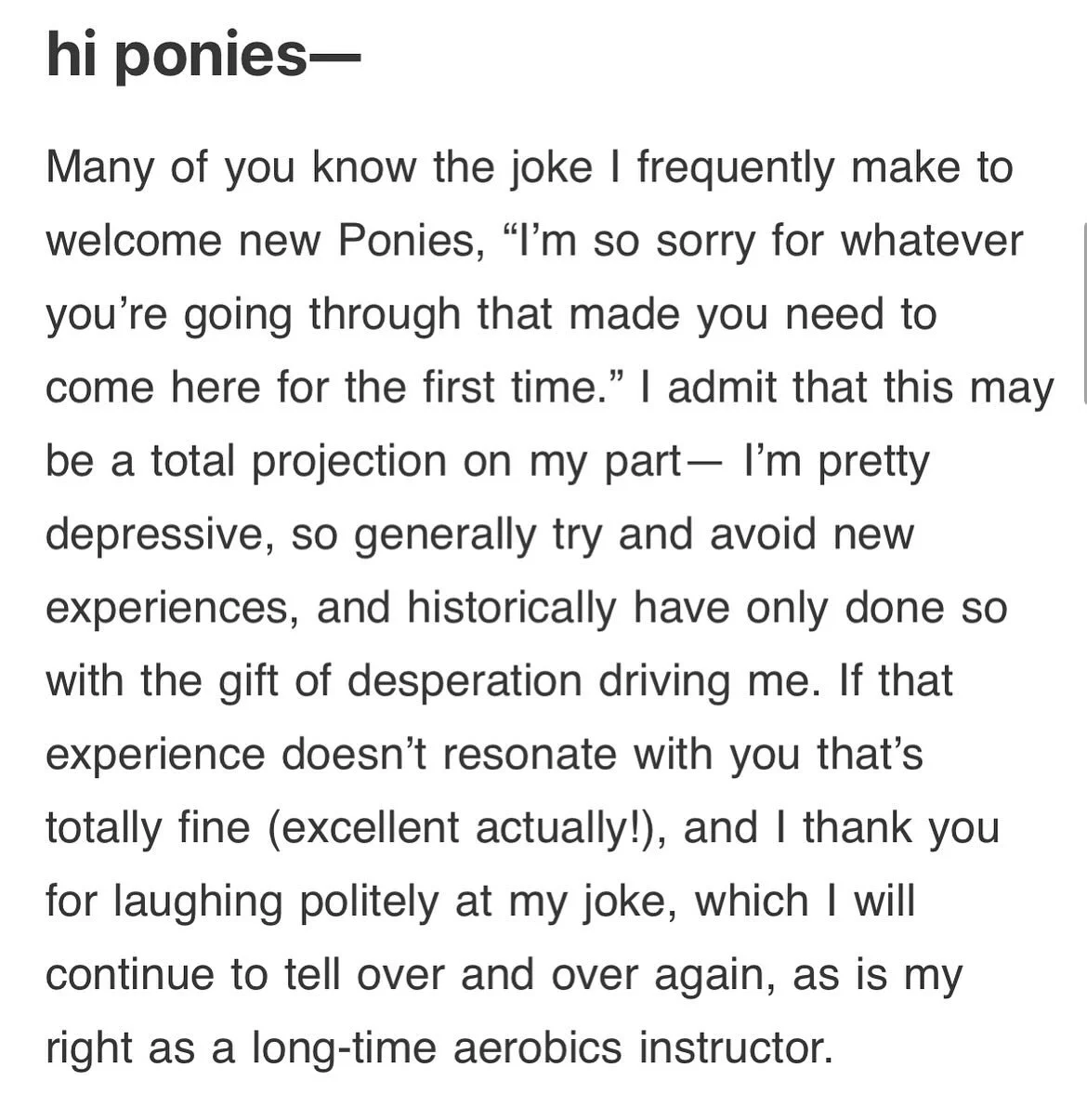 Dispatch from Emilia in our weekly Substack (Ponysweat.substack.com)🩷🩷✨🦋 &ldquo;&hellip;life is fucking hard and the world is painful to be in and we must go on and persevere and show up and speak truth to power and remember love and joy and that 