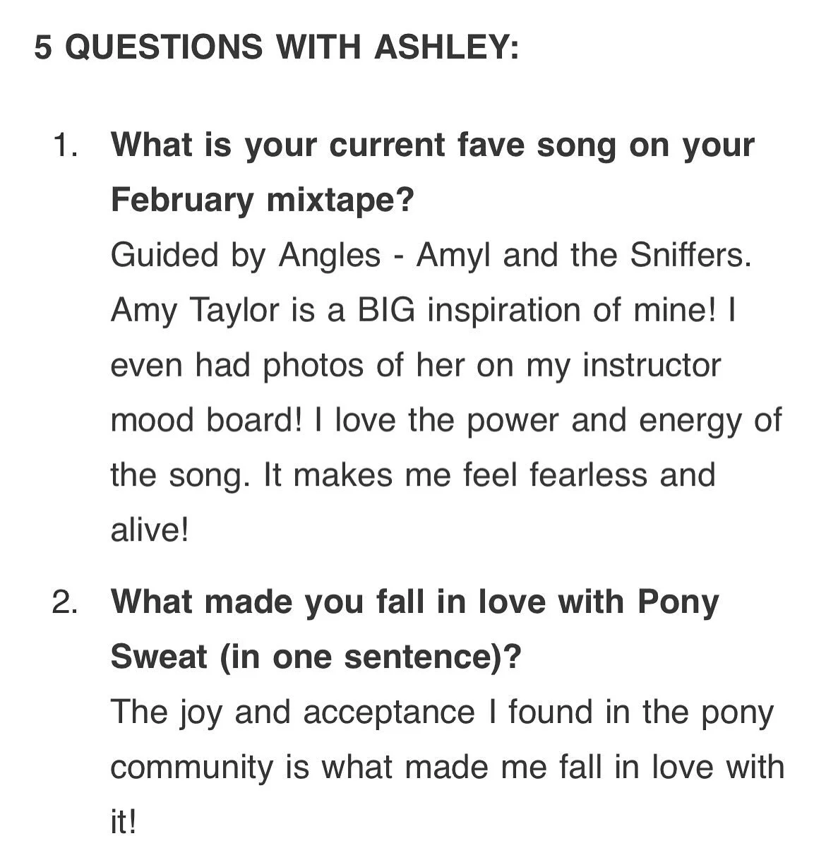 Lil Q&amp;A with @smashleyferris in today&rsquo;s Pony Weekly!!! PONYSWEAT.SUBSTACK.COM ❤️❤️❤️ Ashley is teaching her February mixtape tonight Thursday 6:45PM and Saturday 1:45PM (community class)!! GO ASHLEY!!! ⭐️ Emilia is teaching Heartbreak Pony 
