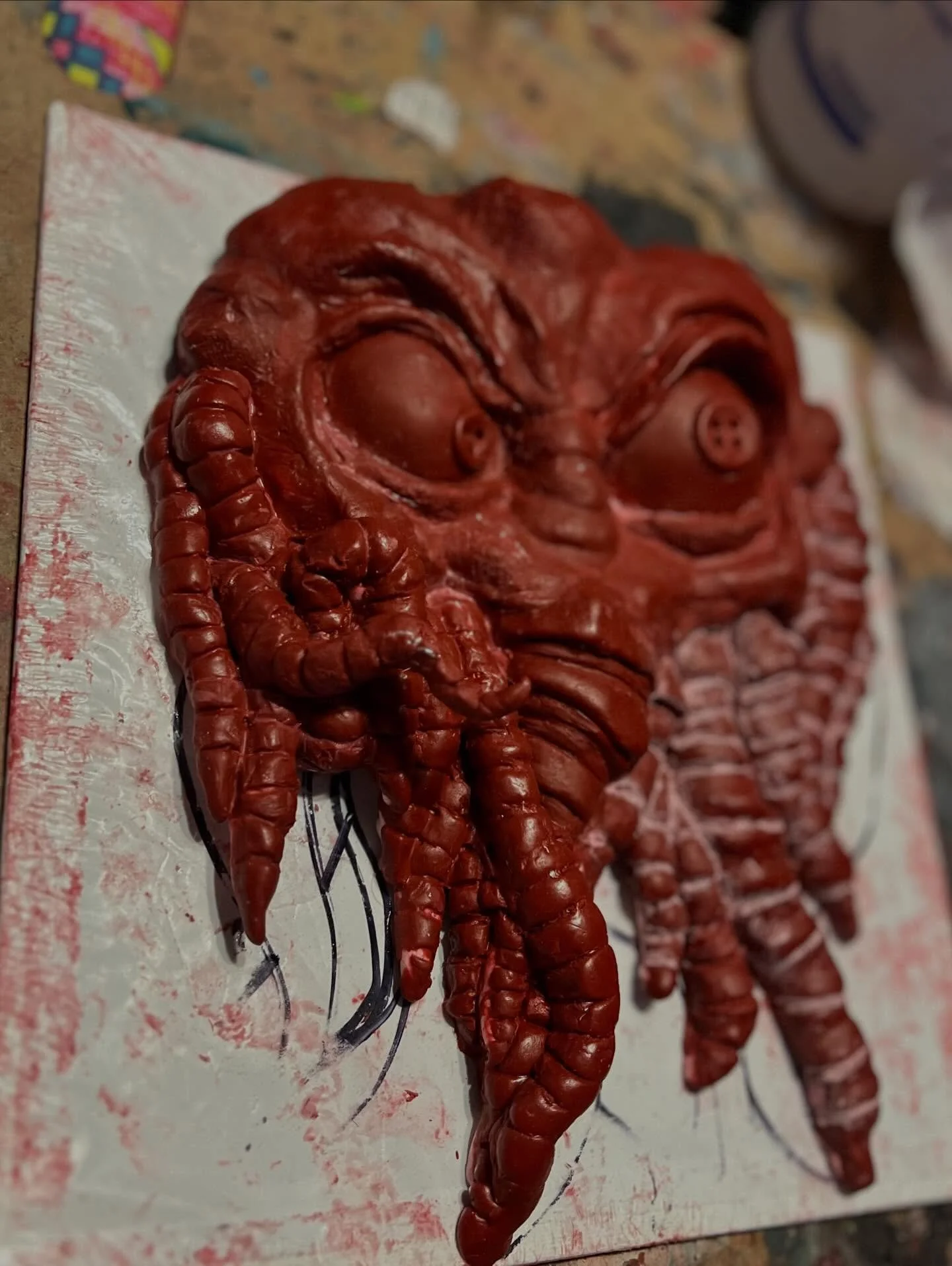 Hard clay complete, onto sanding. 
.
.
#cthulhu #wallart #kidsdecor #horrorartist #filthyhorrorsdotcom