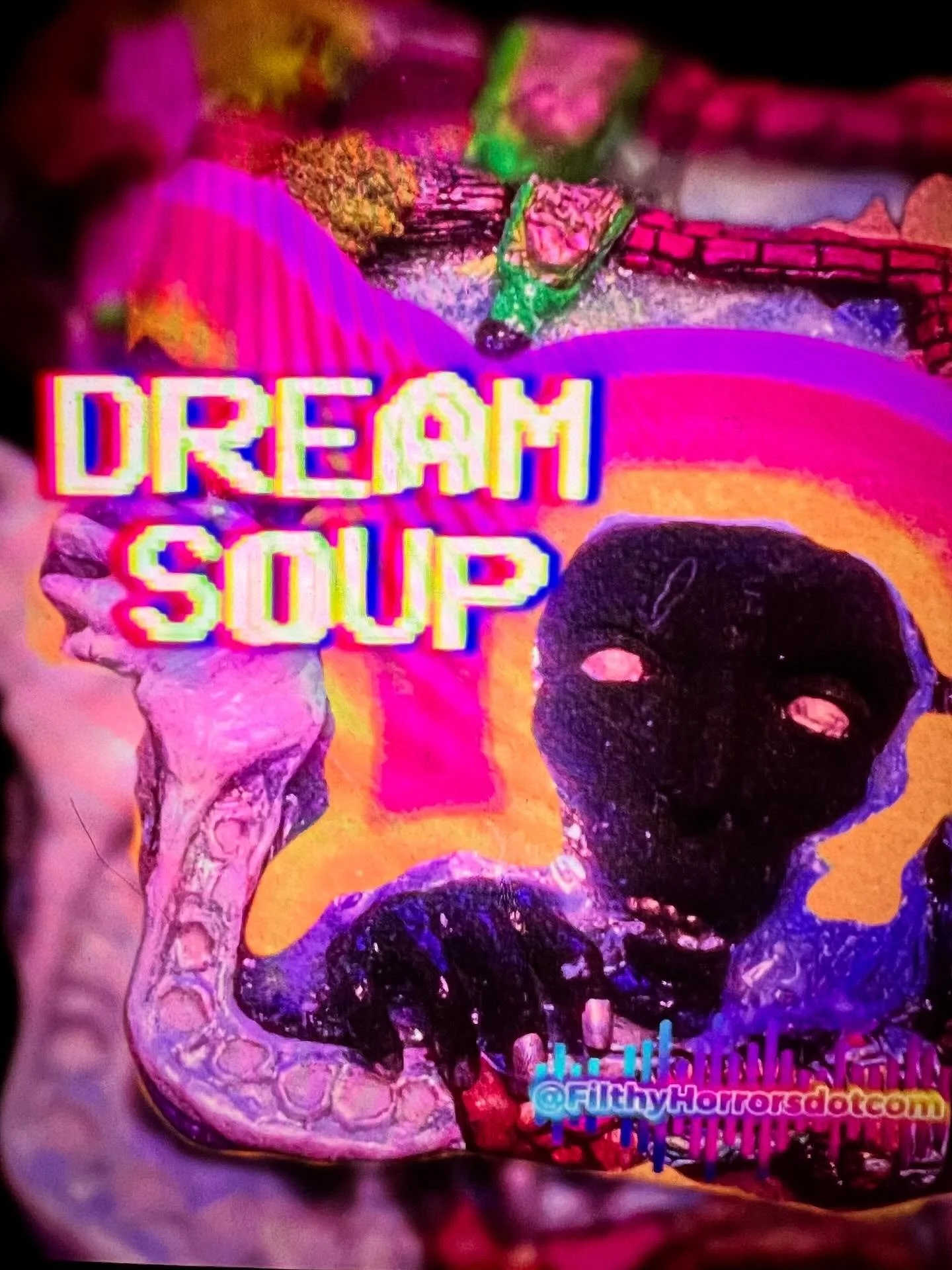 New Dream Soup tomorrow!! Think I found a new shirt image. What do you think? 
.
.
#dreamsoup #filthyhorrorsdotcom #sculpture #wallart