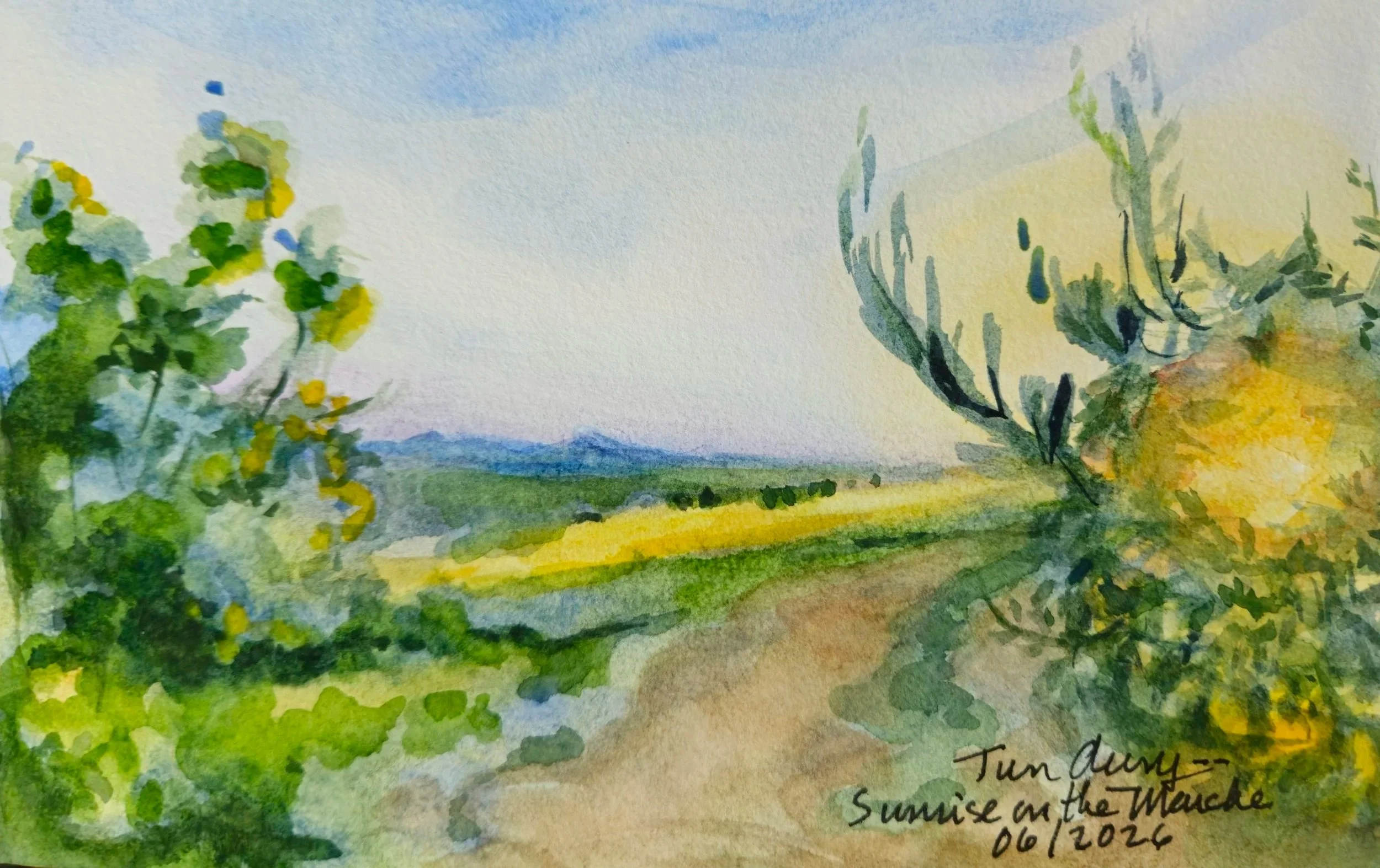 Sunrise on the Marche, 2026. Watercolor sketch 15 x 21 cm.