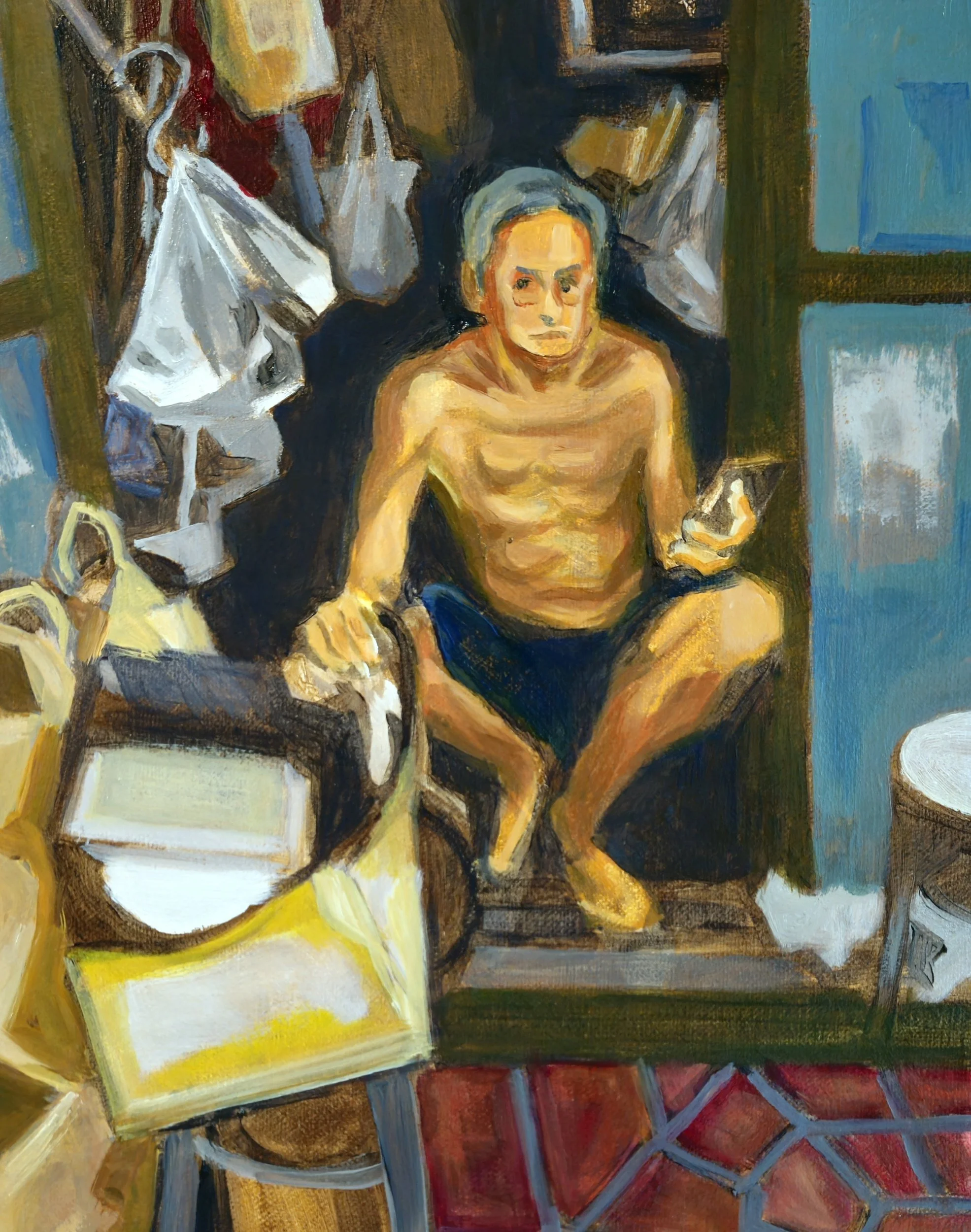 Doorways Talat Noi, 2025. Oil painting on linen, 28 x 20 cm.