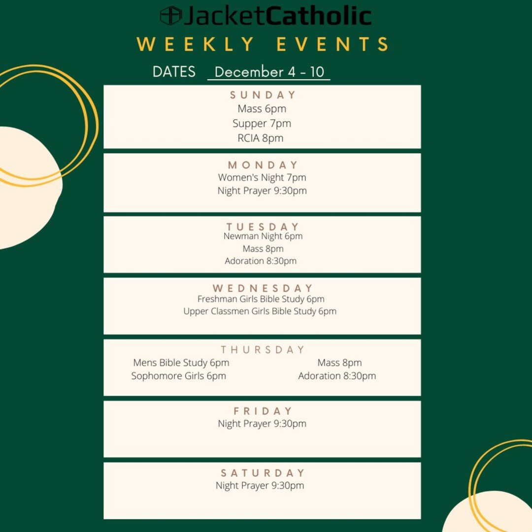 This weeks events are here!! Monday is Women's Night at 7pm and the rest are regularly scheduled programs. Hope yall have a great week!! We wish you well on studying before finals!!