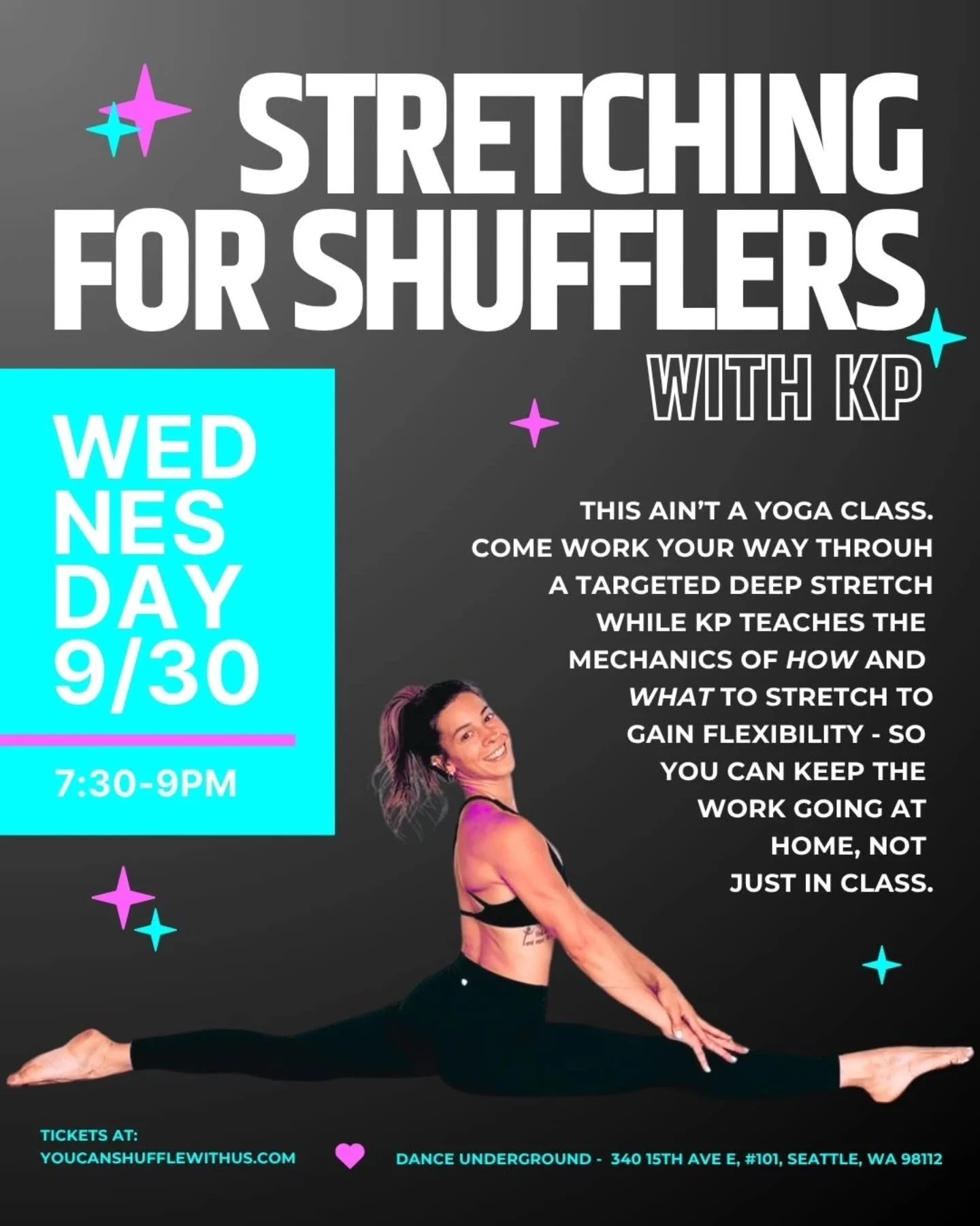 Come on, we all need a deep stretch and recovery session after that crazy summer. Get your butt in the stu and take care of that body that works so hard for you 🫶

KP is a professional performer, instructor, dancer, and contortionist, and she is goi