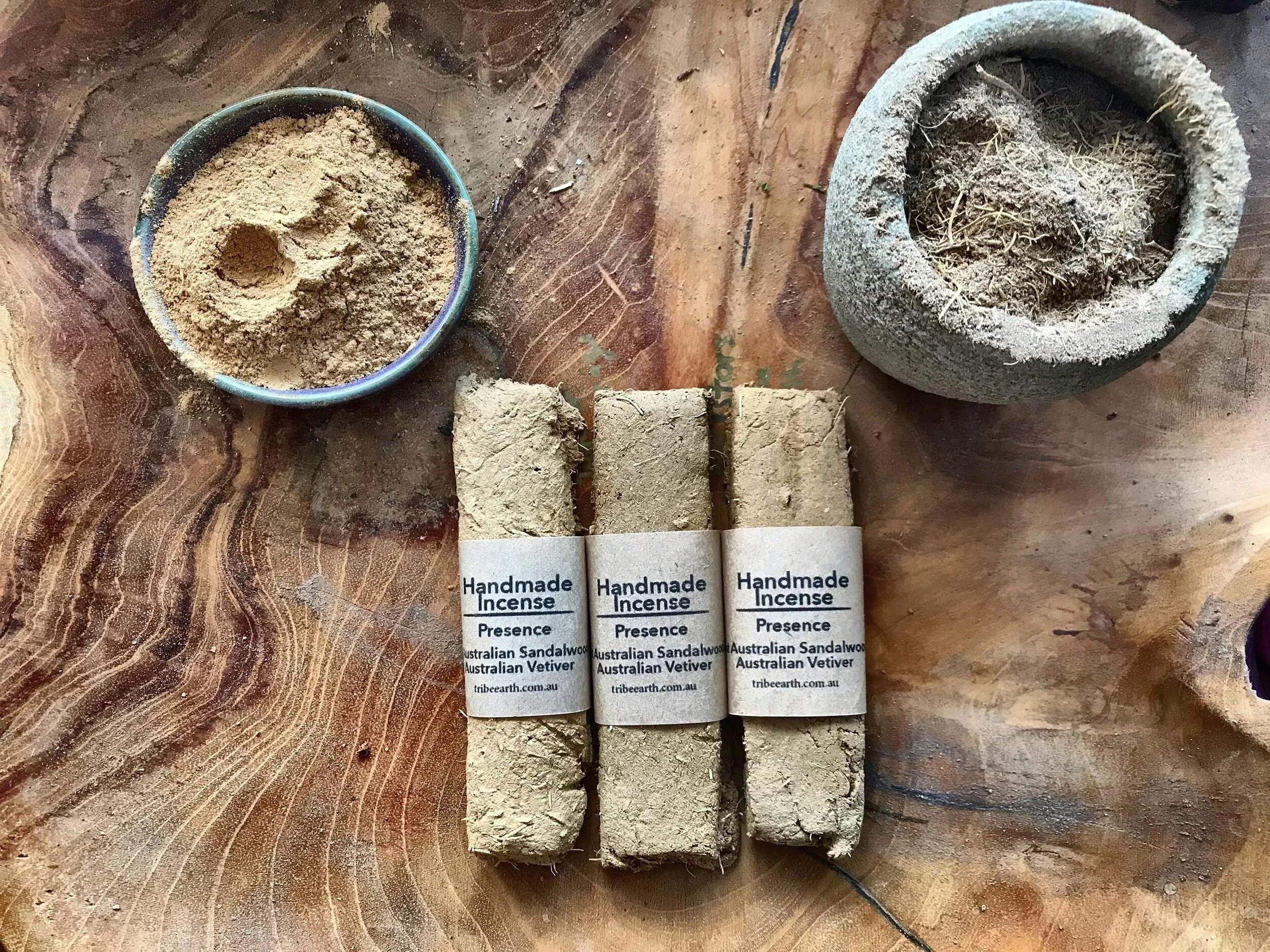 Presence WA Sandalwood; Australian Vetiver root - 3 planks HANDMADE INCENSE