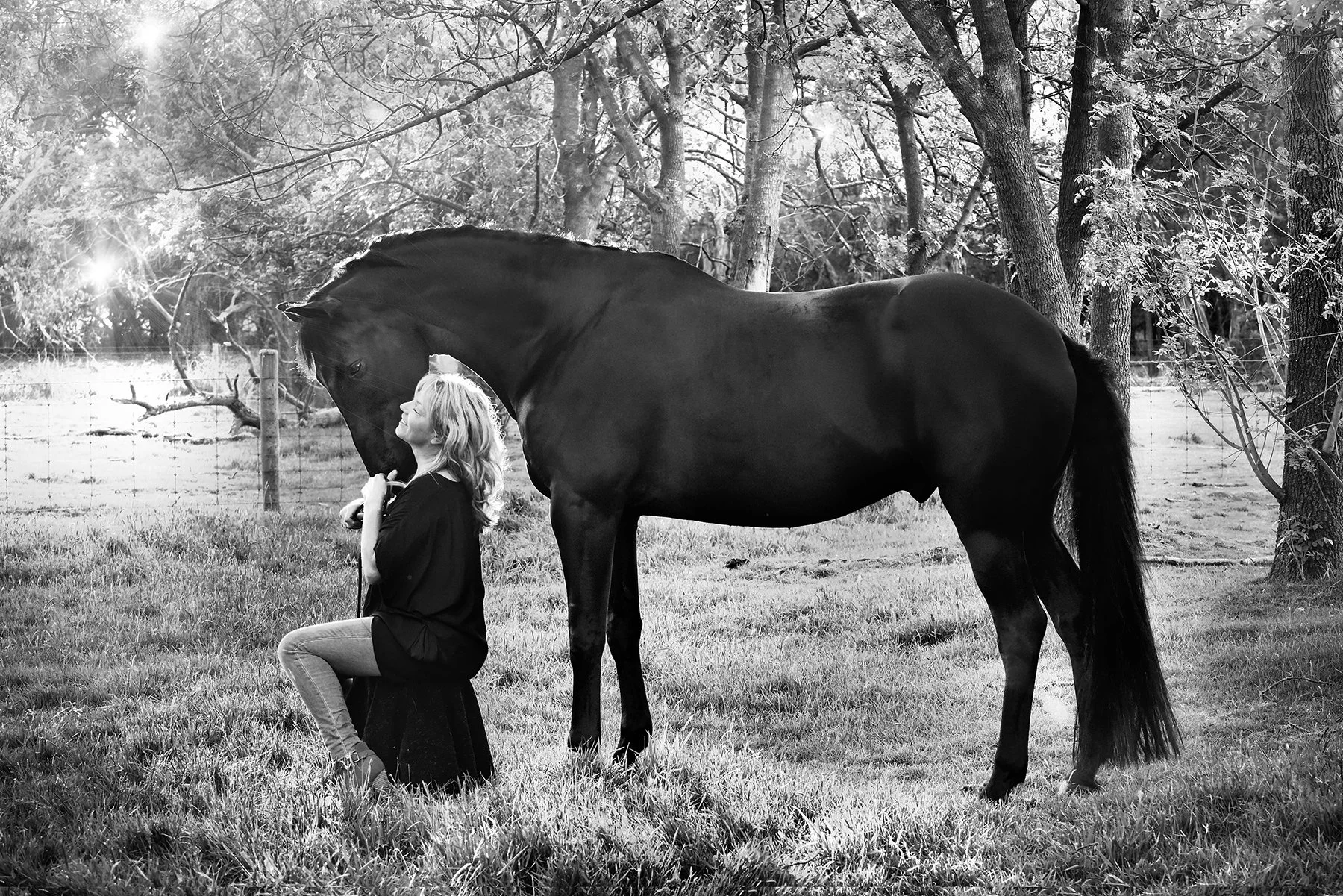 woman and horse in magic light