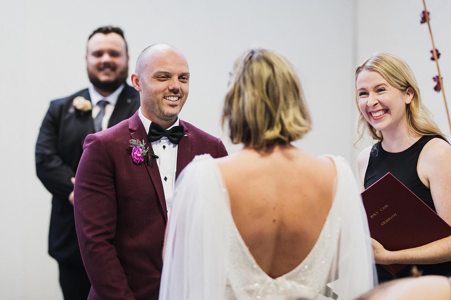 A beautiful couple and their overly excited celebrant.
This wedding was supposed to be on a Saturday. But was moved to Friday (on Friday!) before another lockdown commenced.
So you&rsquo;d be stoked too.

#lockdown #ceremony #love #celebrant #wedding