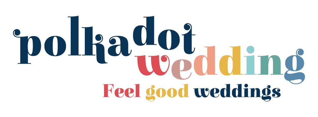 A colorful word cloud with words related to a wedding, including 'polkadot', 'wedding', 'Feel good', and 'weddings'.