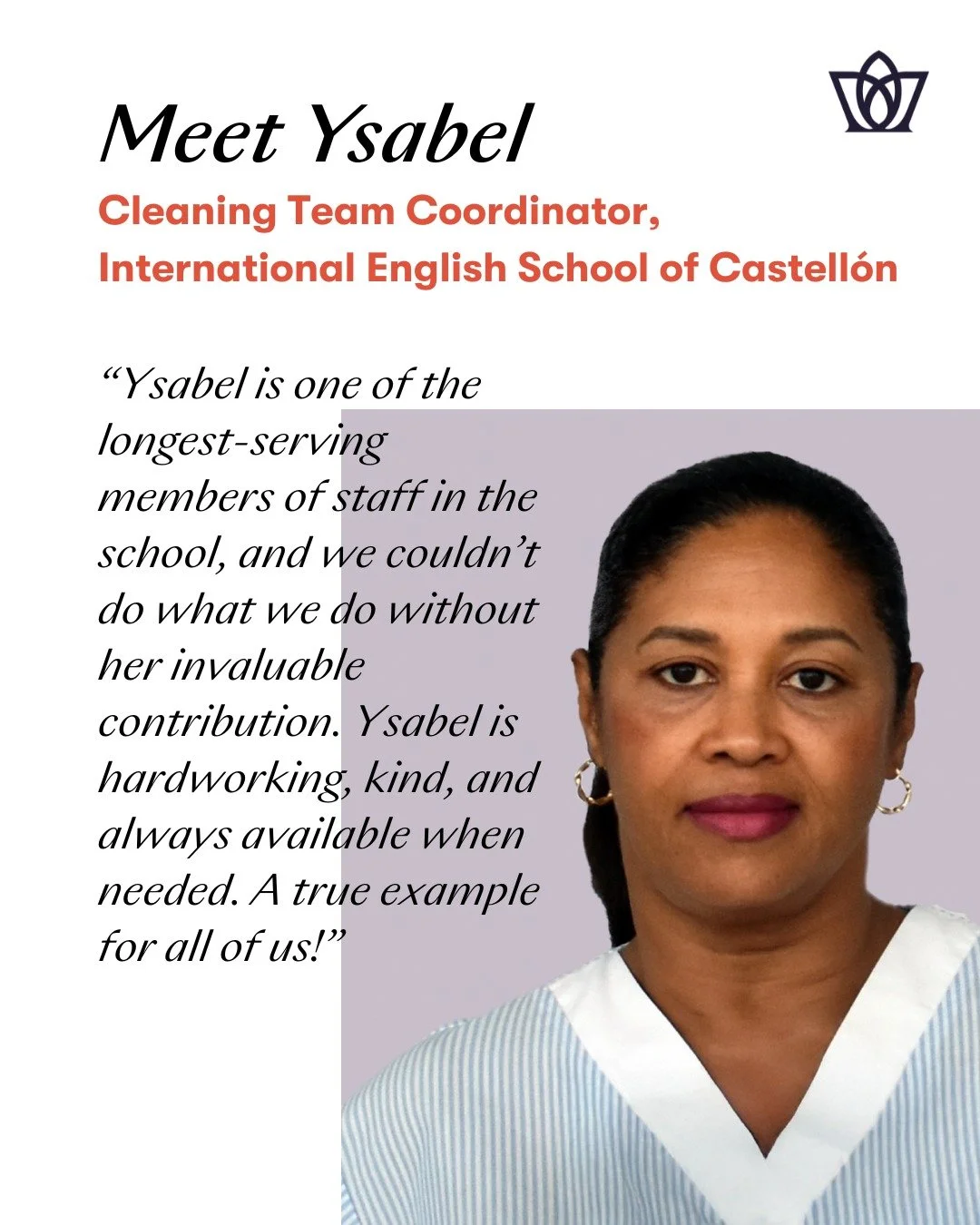 Meet Ysabel, Cleaning Team Coordinator at International English School of Castell&oacute;n.

Like every successful organisation, Dukes Education has teams of dedicated people working behind the scenes; these are the people out of the limelight, the o