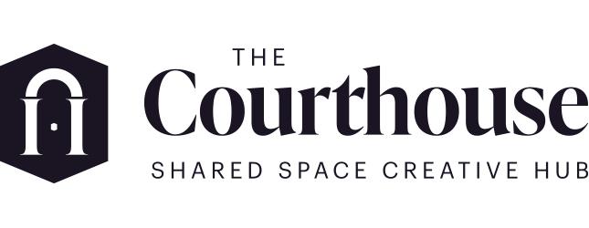 Logo for The Courthouse, a shared space creative hub, featuring a stylized courthouse icon and the text 'The Courthouse Shared Space Creative Hub'.