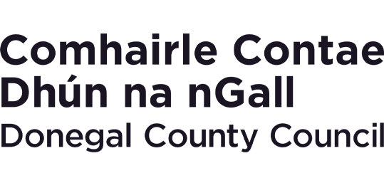 Text displaying the Donegal County Council logo and name in Irish and English.