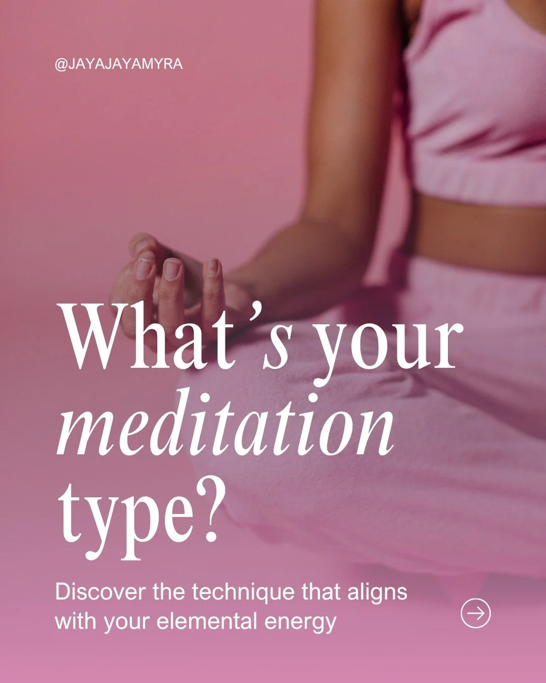 Want to meditate effectively? 

Meditate according to your unique elemental type.

When you meditate to your type, meditation becomes effortless, and transformation becomes inevitable.

Most people try to meditate in ways that don&rsquo;t actually fi