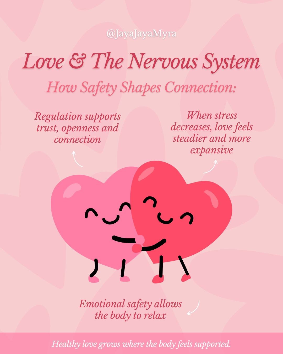 Love lives in the body as much as it lives in the heart! &hearts;️ 🩷
 
When the nervous system feels safe, connection feels easier.

When regulation is present, trust deepens.

When stress softens, love expands and can be given more freely.
 
This i