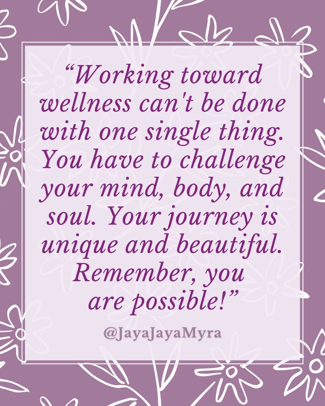 Wellness rarely comes from focusing on only one part of your life.

True well-being is cultivated when the mind, body, and inner sense of purpose are all being challenged, strengthened, and supported... together. When even one of those areas is negle