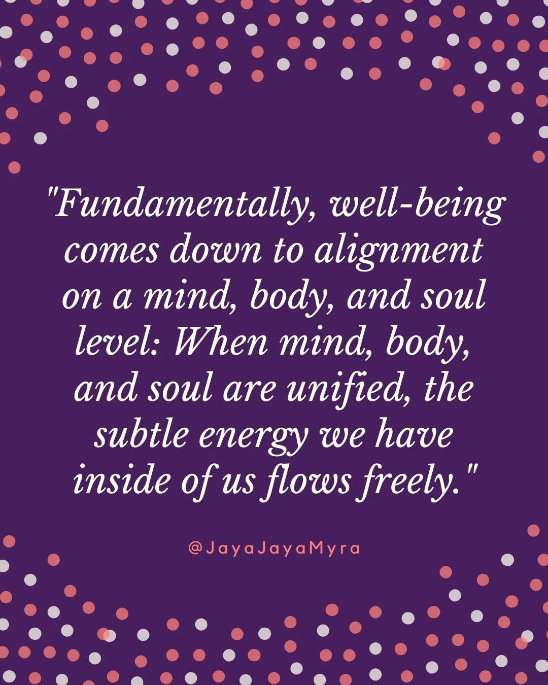 💜 Friday reminder for your feed: 

Fundamentally, well-being comes down to alignment on a mind, body, and soul level. When mind, body, and soul are unified, the subtle energy we have inside of us flows freely.

In Ayurvedic tradition and Vedic thoug