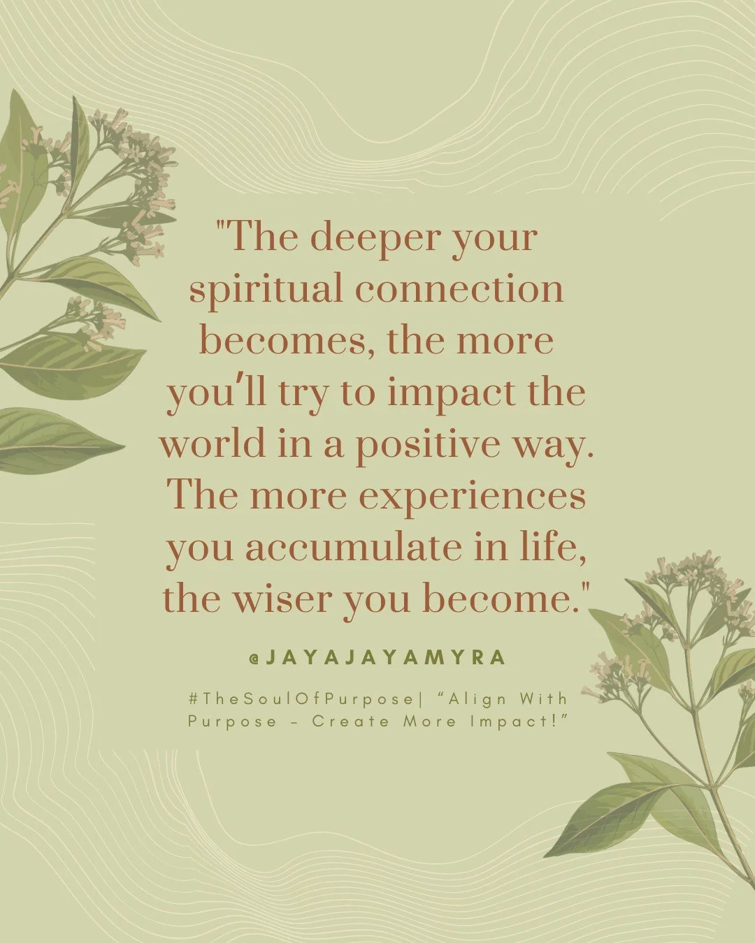 Spiritual connection and purposeful impact have never been separate things. 

When the Ether element (Akasha) is open and cultivated within us, the impulse to contribute and uplift becomes less of a decision and more of a natural expression of who we