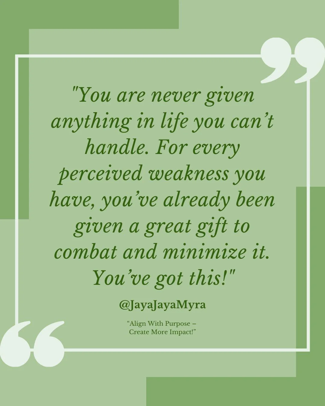 You are never given anything in life you can't handle. For every perceived weakness you have, you've already been given a great gift to combat and minimize it. You've got this! 💚

In the wisdom of the Pancha Bhutas, what we call "weaknesses&quo
