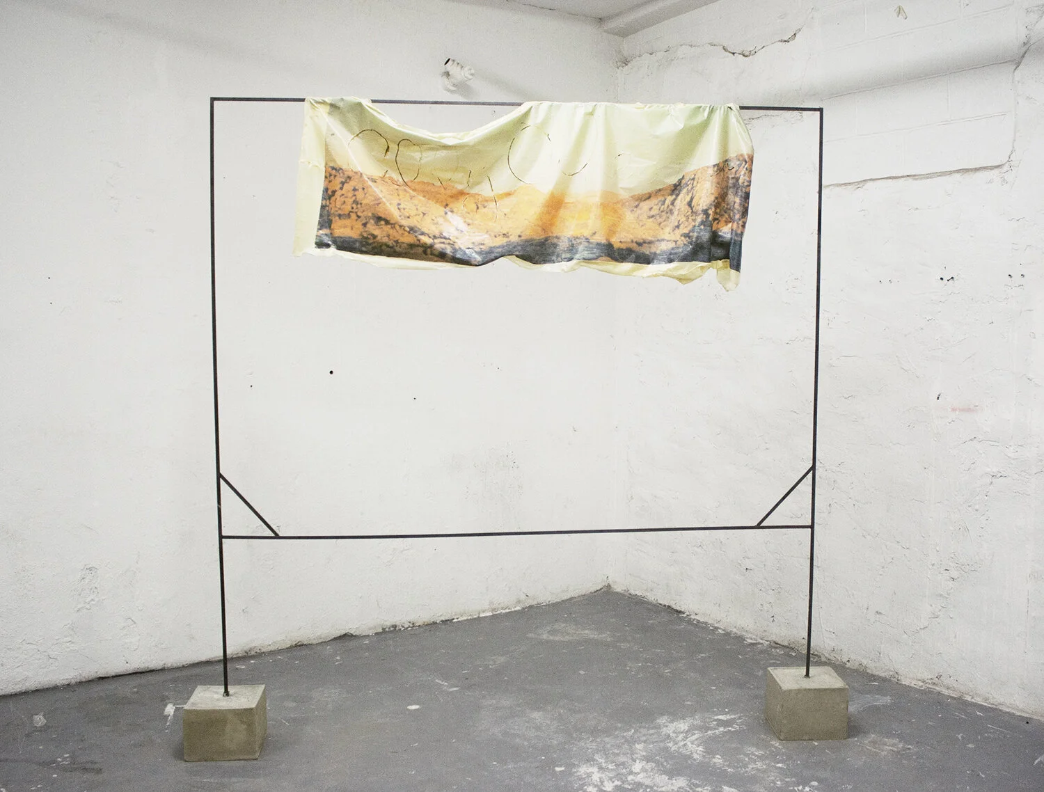  Birth Recorder I , 2013, Steel, cement, latex, digital print on velum, 84x96x12in The  Birth Recorder  series takes the name of Ally Ahearn, a woman whose signature appears on my birth certificate as my “Birth Recorder,” and presents ways of display