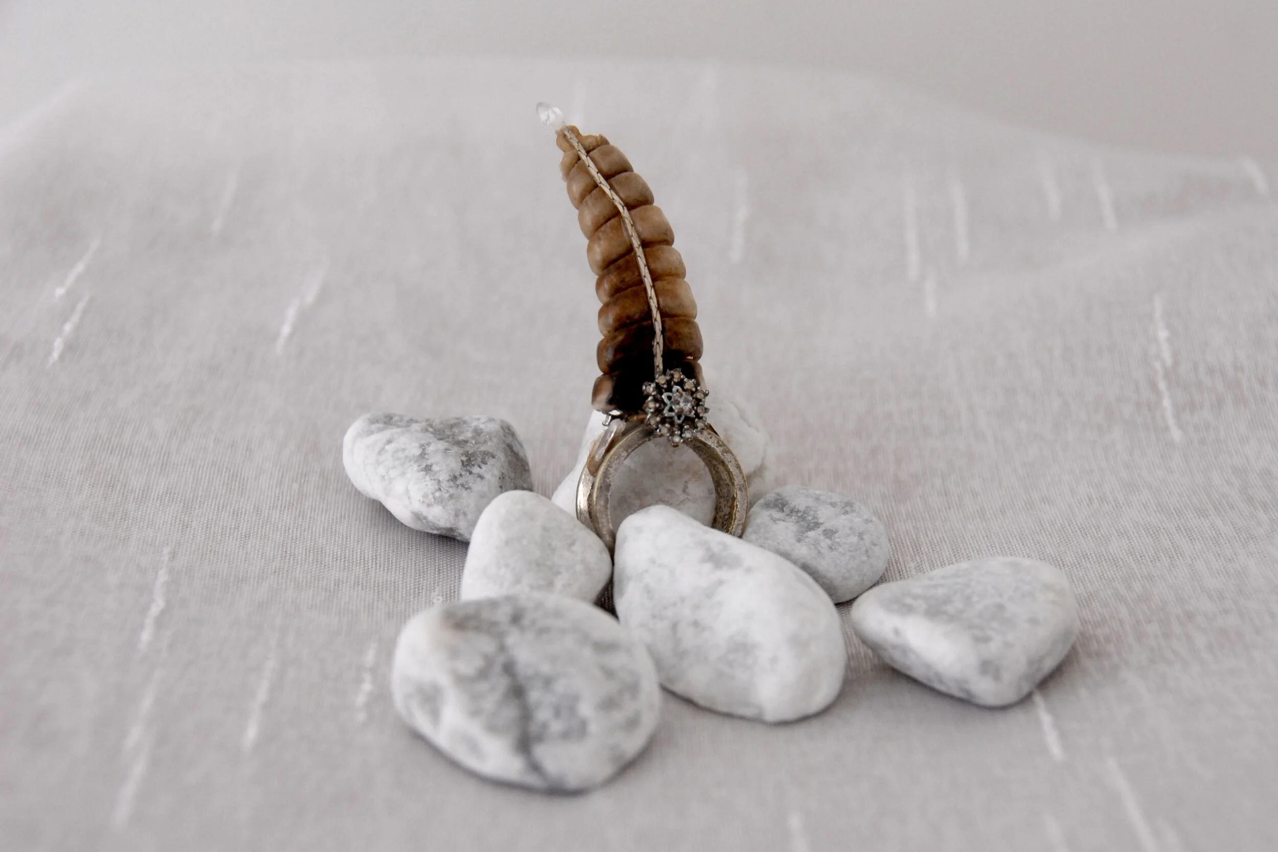  Give Her the Gift That Will Get Her Home Safe , 2012, silver, snake rattle, cubic zirconia, decorative rocks