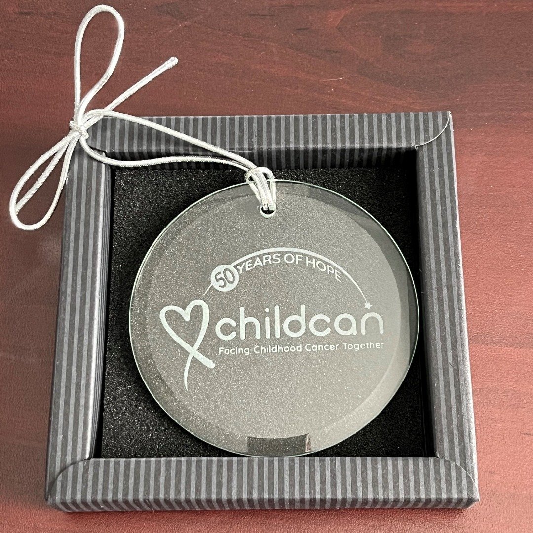 These beautiful glass ornaments were on sale at the Gala, did you get one? There are still a few for sale, and would make great Mother's Day gifts. Go to the Gala website now to get yours: https://childcan.com/gala #FacingChildhoodCancerTogether 💛🎗