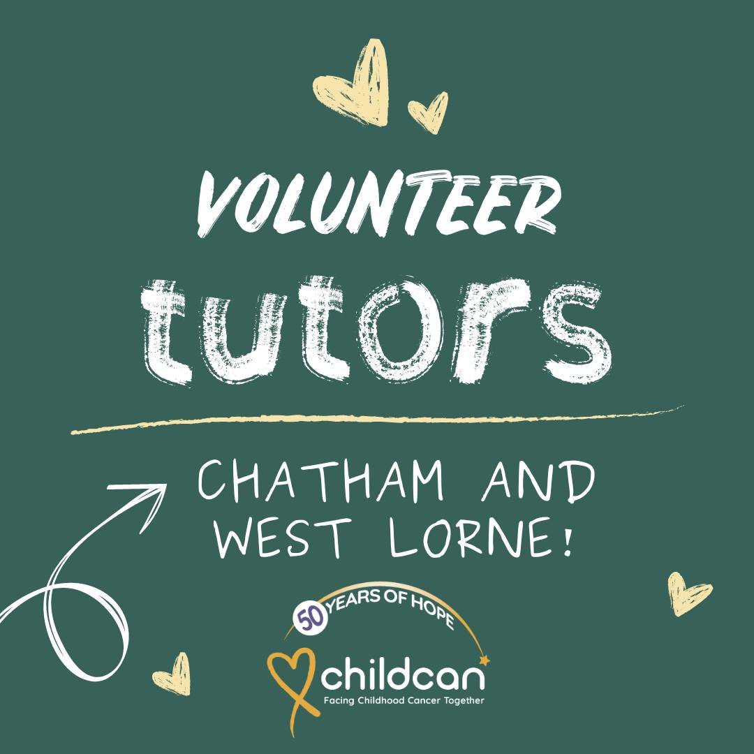 Please share so that we can reach volunteers to tutor our kids, especially in Chatham and West Lorne! 

https://childcan.com/social-support-1 #FacingChildhoodCancerTogether 💛🎗💛