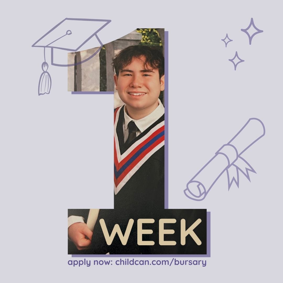 ONE week left to get your COMPLETE application in for a Childcan Bursary! ⏰ If you know a Childcan kid who is eligible, tell them about these bursaries! https://childcan.com/bursary

 #ChildcanBursary #FacingChildhoodCancerTogether💛🎗💛