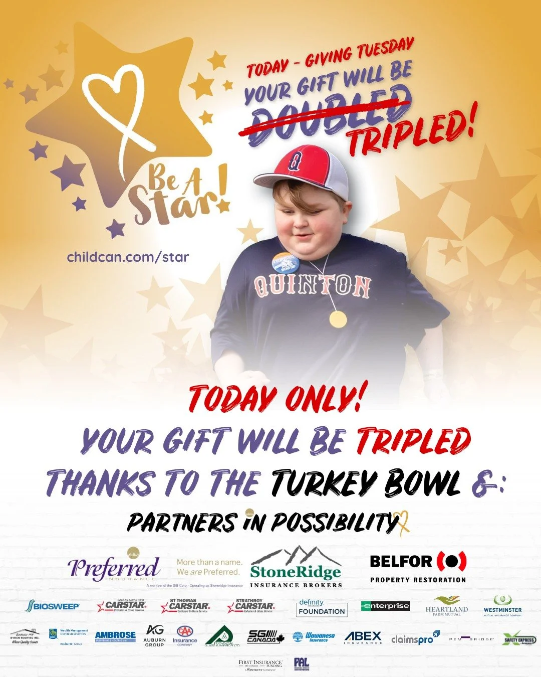 UPDATE: We are just over half-way through the day and just over half-way through the funds available for the TRIPLE match! 

BIG thanks and gratitude to everyone who has already donated, and to Turkey Bowl attendees and our Partners in Possibility fo