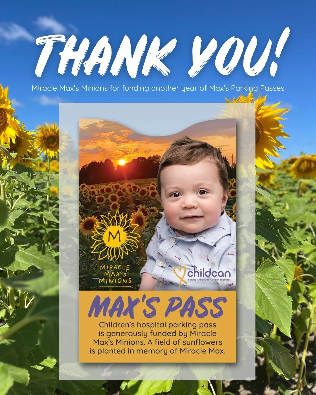💛🌻🚗Please join us in thanking Miracle Max's Minions for funding another year of the Max's Parking Passes Program! 

If you've been a recipient of a hospital parking pass through Childcan, what did your parking pass mean to you? 🚗🌻💛

We are #Fac