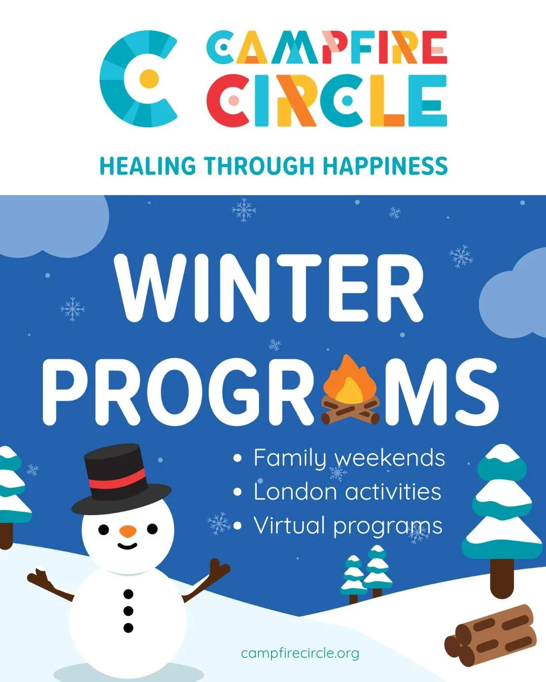 Our friends at @campfirecircleorg have asked us to spread the word, registration is open for their Winter Programs! ⛄With family camp weekends and teen leadership opportunities (buses from London), activities in London, and Virtual activities that ca