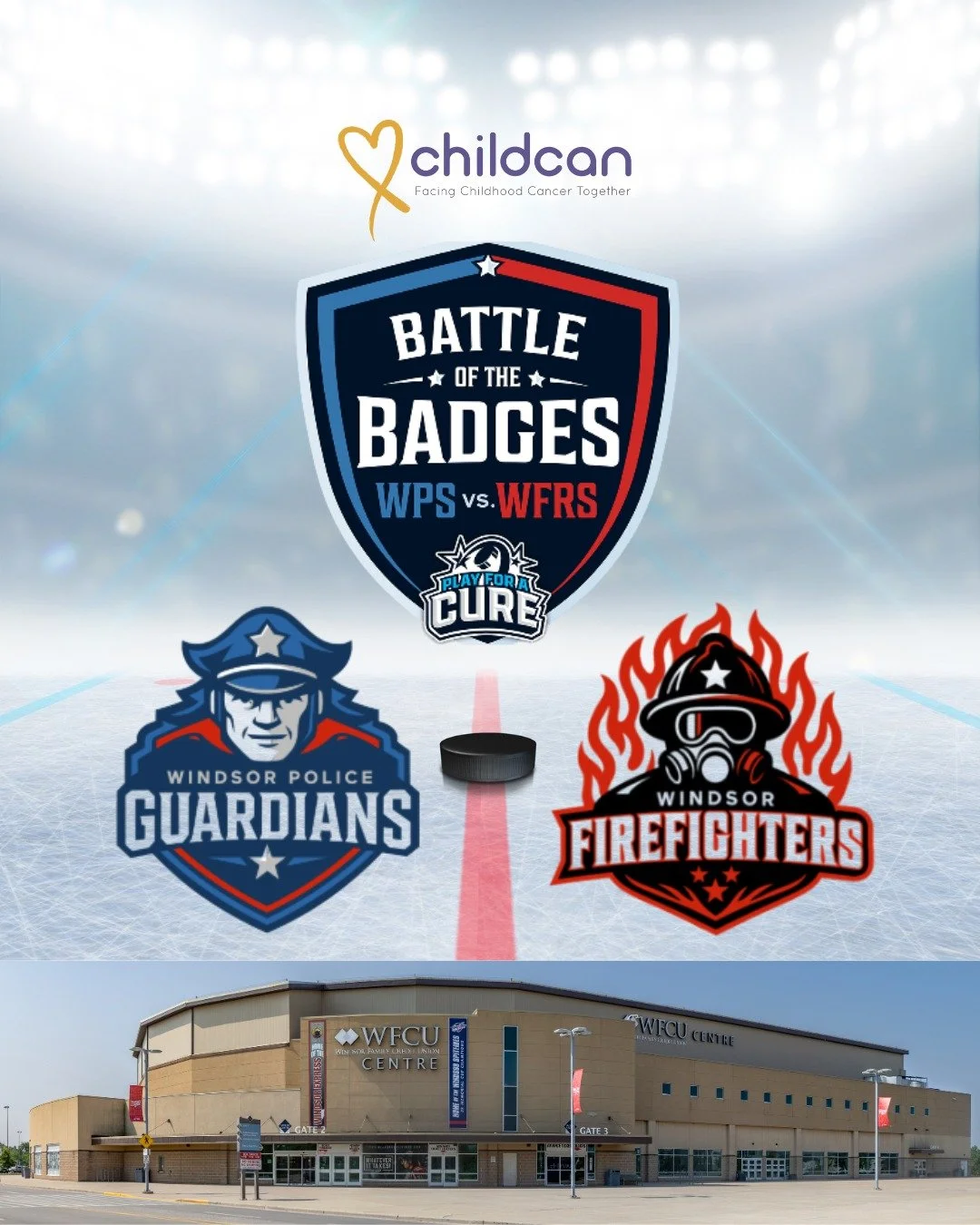 🏒 Windsor!🏒 Join us tomorrow night (Wed) @battleotbadges for Windsor Police Service vs Windsor Fire and Rescue Services. Look for Lorraine at our table! It will be an amazing way to mark World Cancer Day! 
Learn more and get your tickets before the